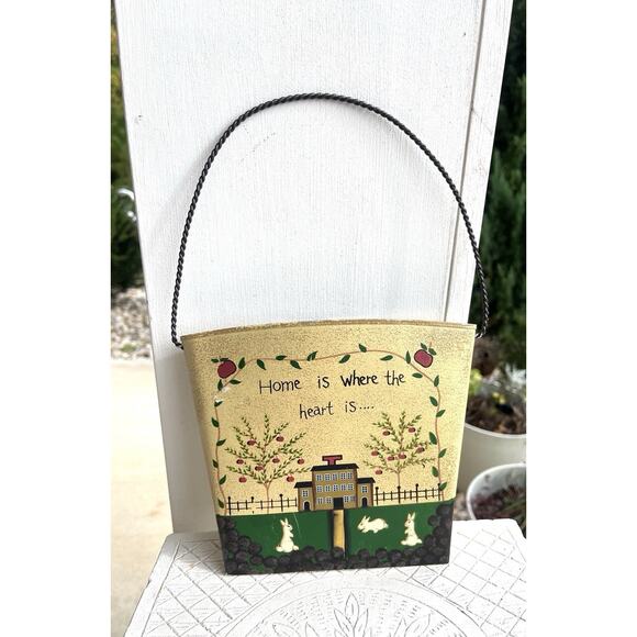 Tin Wall Pocket Country Decor Metal Bucket Home Is Where The Heart Is Mail Slot - Picture 2 of 10